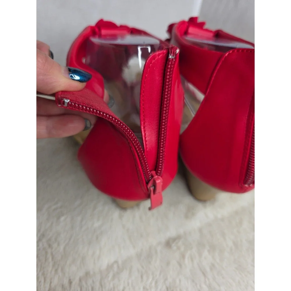 Patrizia by Spring Step Harlequin-R Red Floral Rosette Wedge Sandals EU 42 US 11